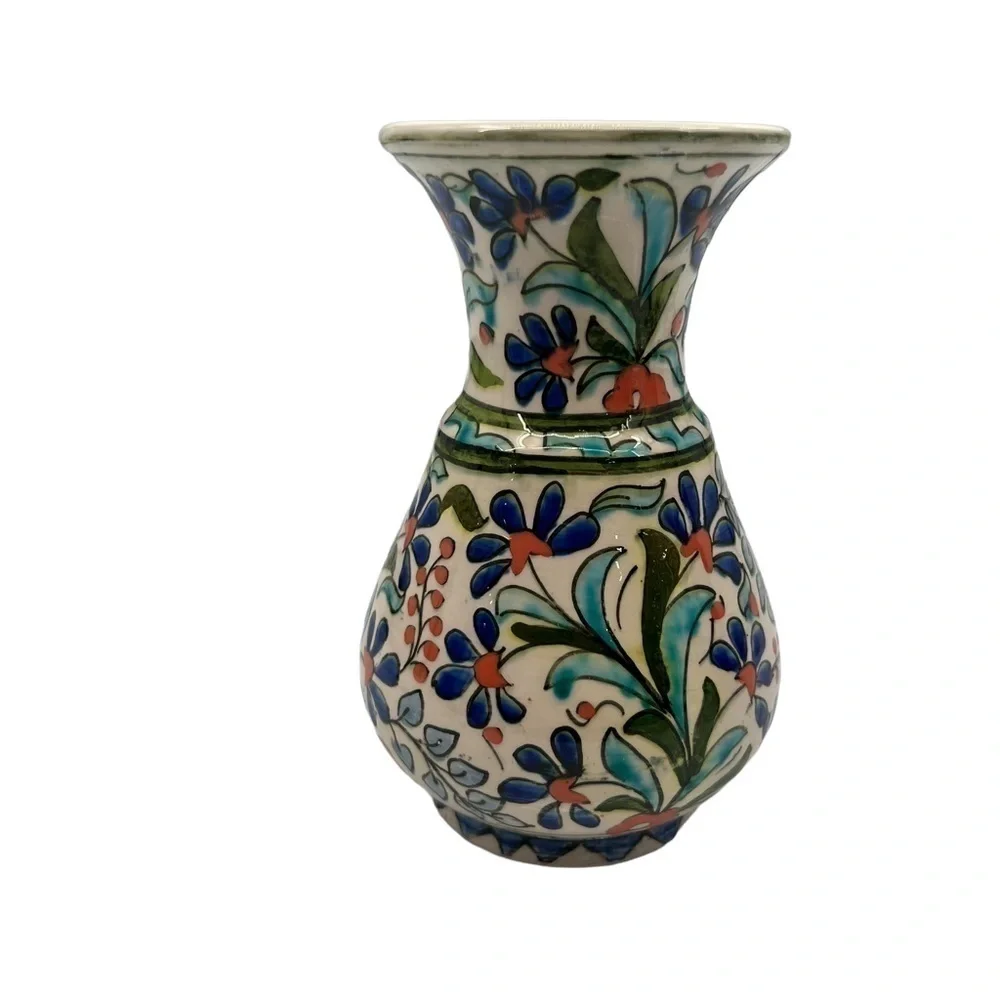 Decorative Mini Blue Red Floral Ceramic Vase Made In Turkey